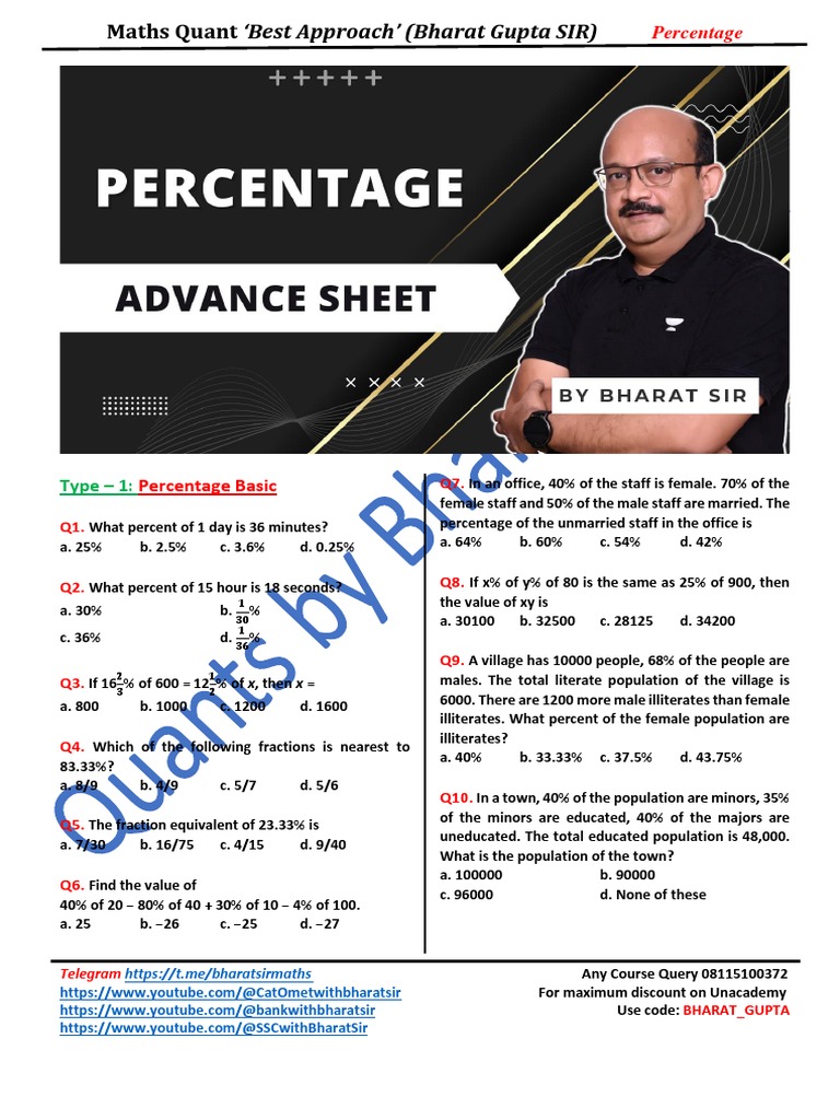 Percentage Problems for Class 8 | PDF | Percentage