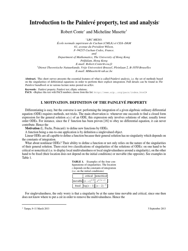 Painlevé Property: Analysis and Testing | PDF | Ordinary Differential ...