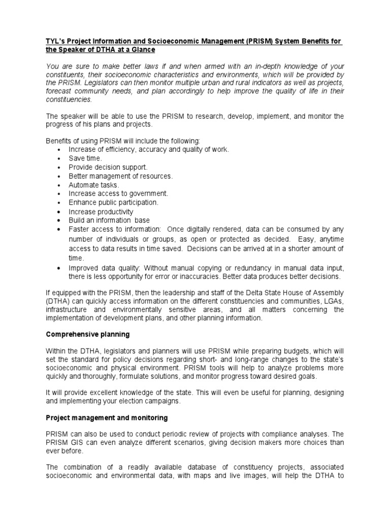 PRISM Benefits PDF Geographic Information System