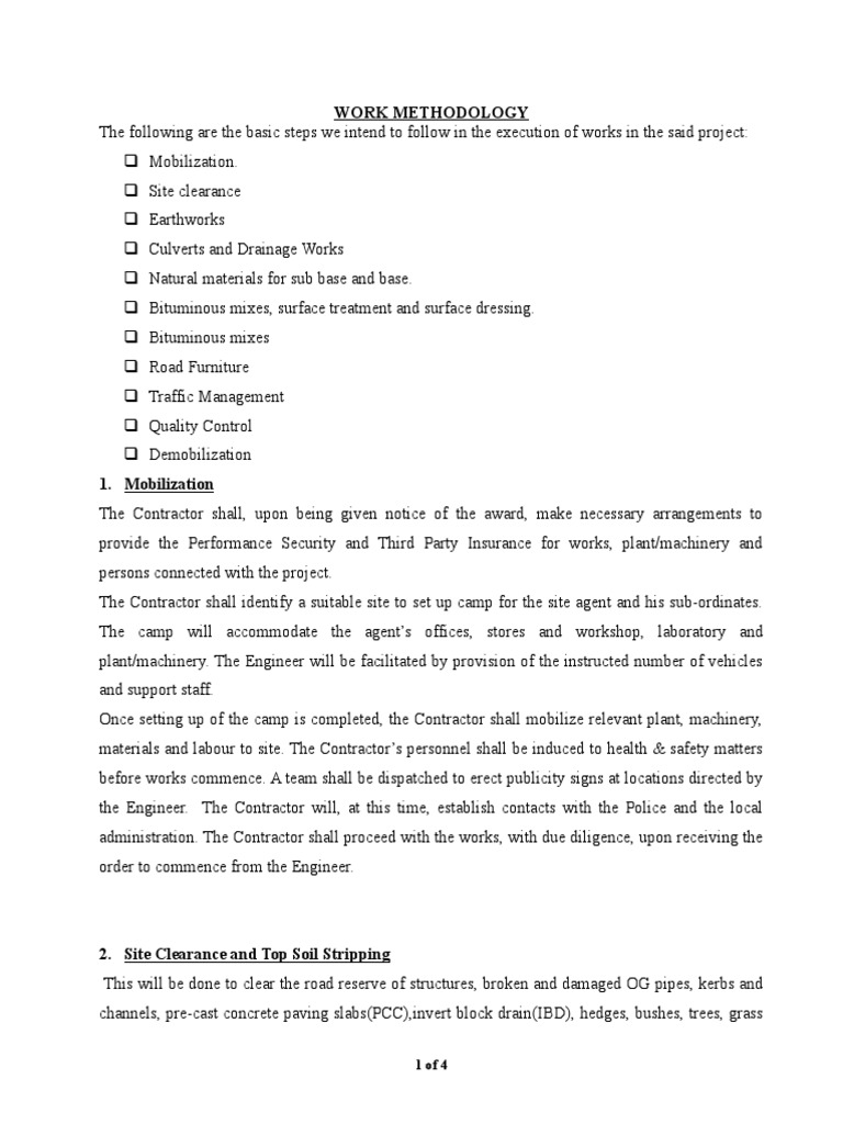 Road Construction Work Methodology | PDF | Road | Drainage