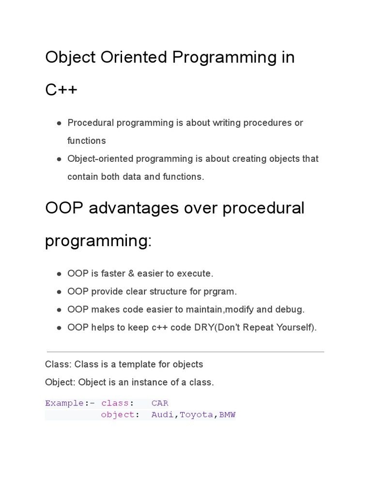 Object Oriented Programming in C++ | PDF | Class (Computer Programming ...