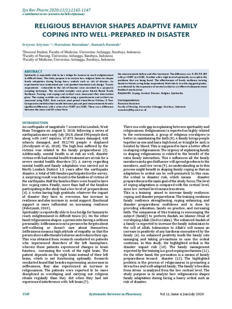 Religious Behavior Shapes Adaptive Family Coping Into Well-Prepared in ...