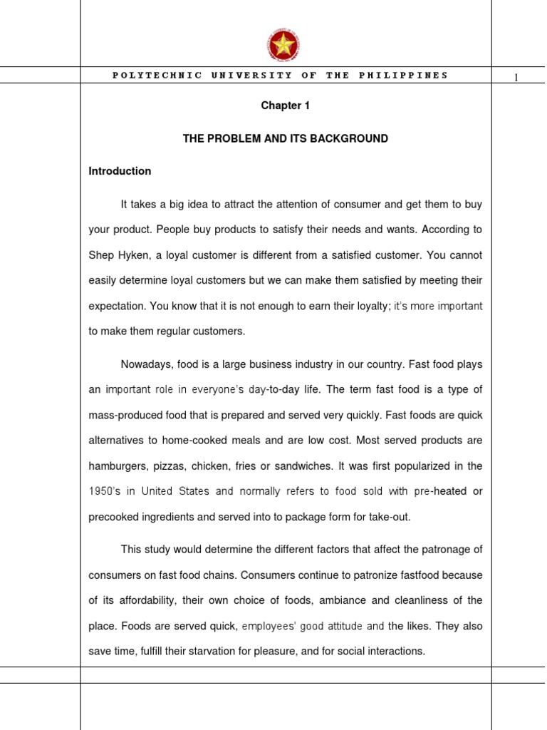 Assessment On The Factors Affecting Consumers' Patronage On Selected Fast Food Chains in Santa