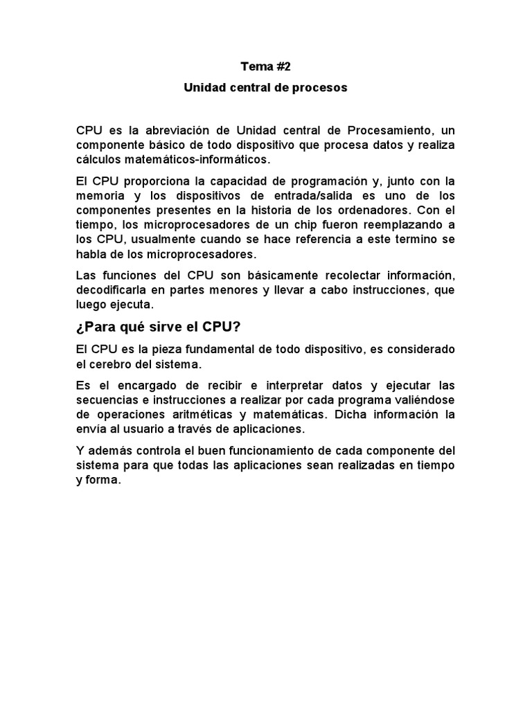 Tema 2 CPU | PDF | Unidad Central de procesamiento | Microprocesador
