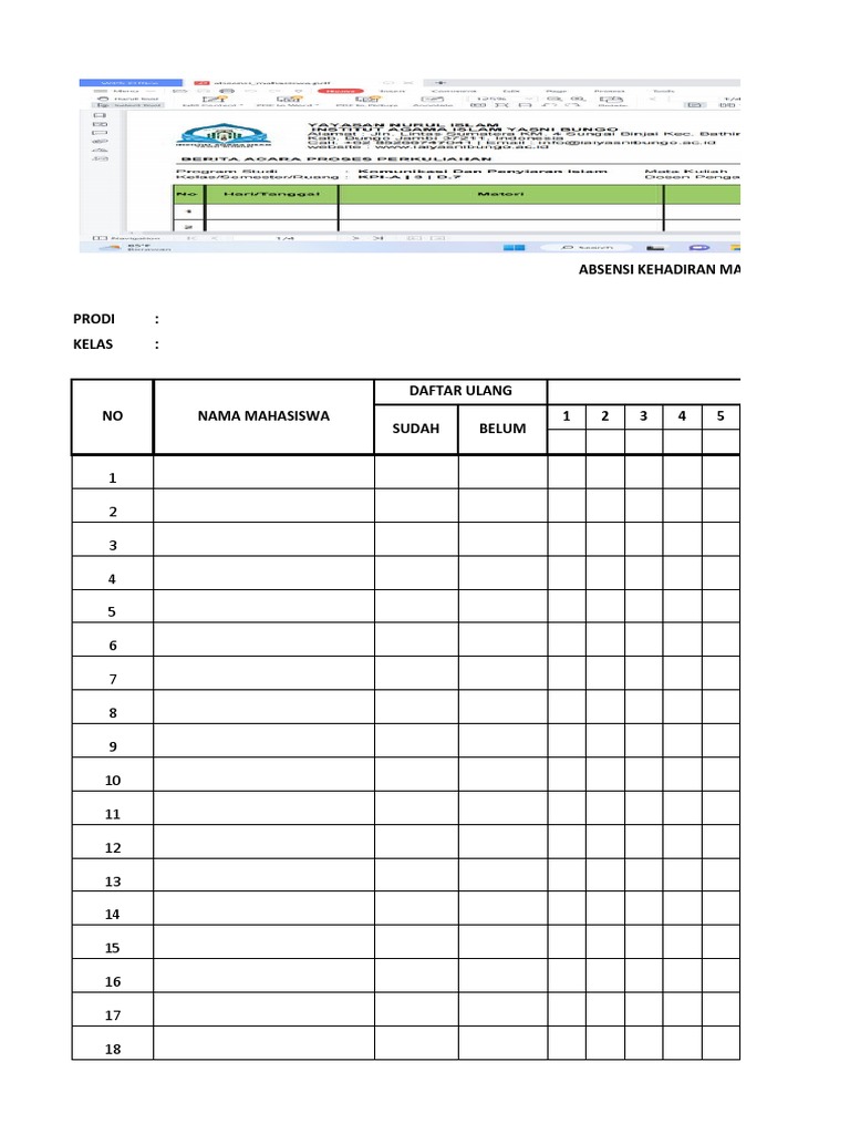 Format Absensi Kehadiran Mahasiswa | PDF