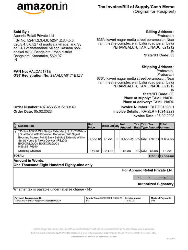 Amazon Invoice for TP-Link Extender | PDF | Invoice | Business