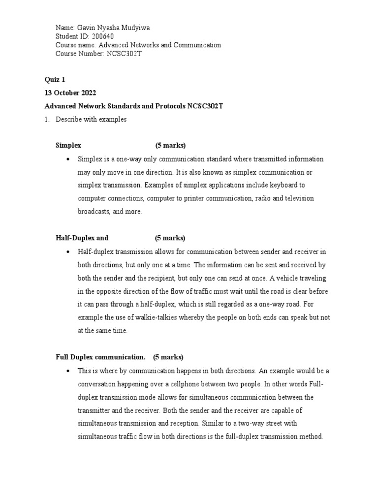 Gavin mudyiwa 200640 advanced network standards and protocols quiz 1