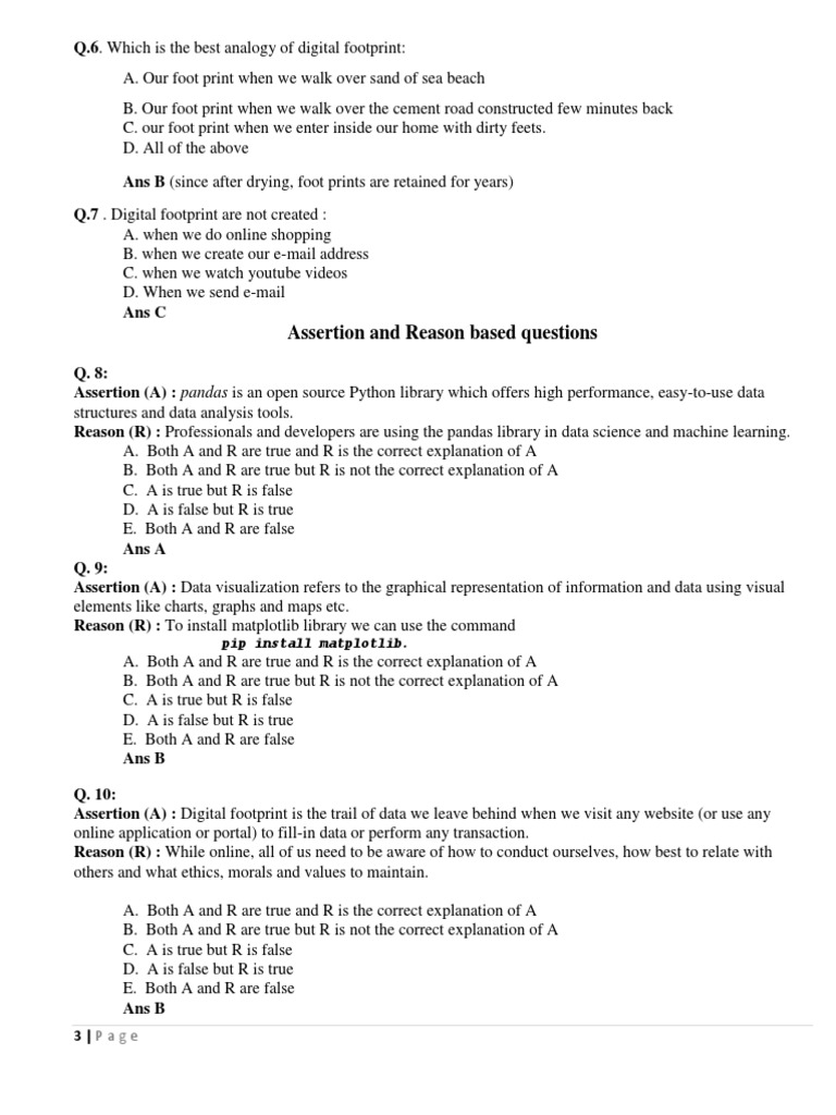 Assertion And Reasons Options