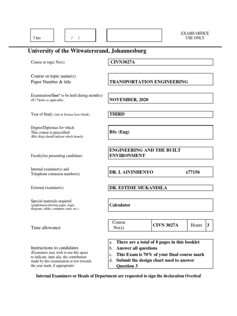 Analysis of Transportation Engineering Exam Questions on Topics