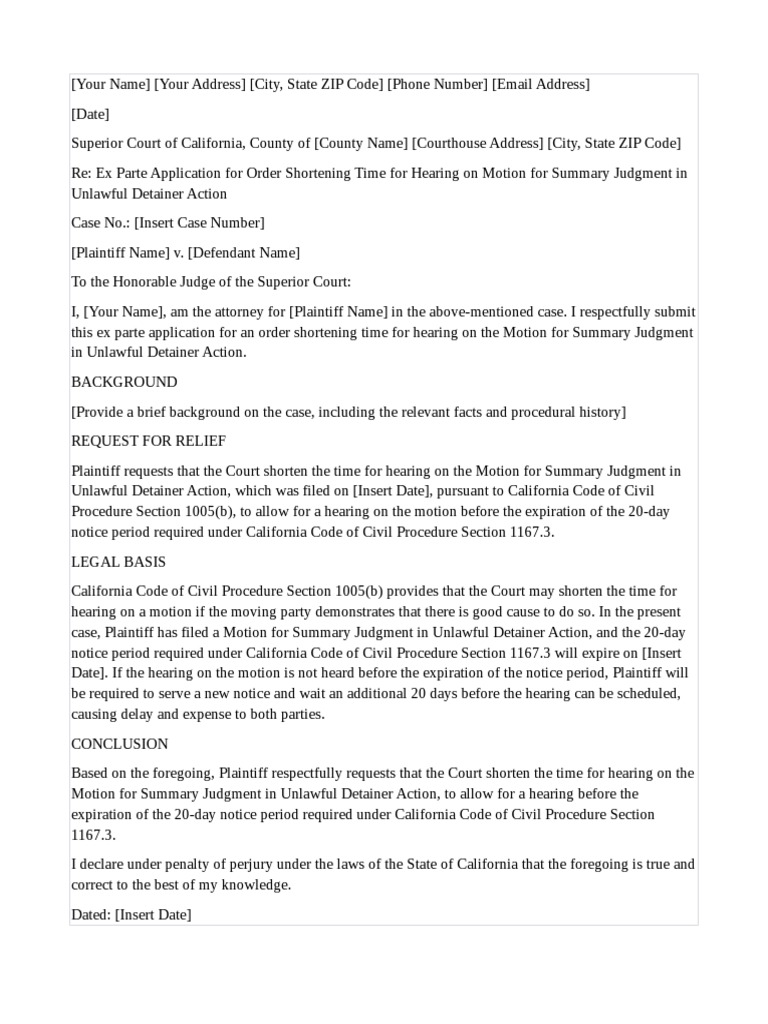 Ex parte application shortening time pdf