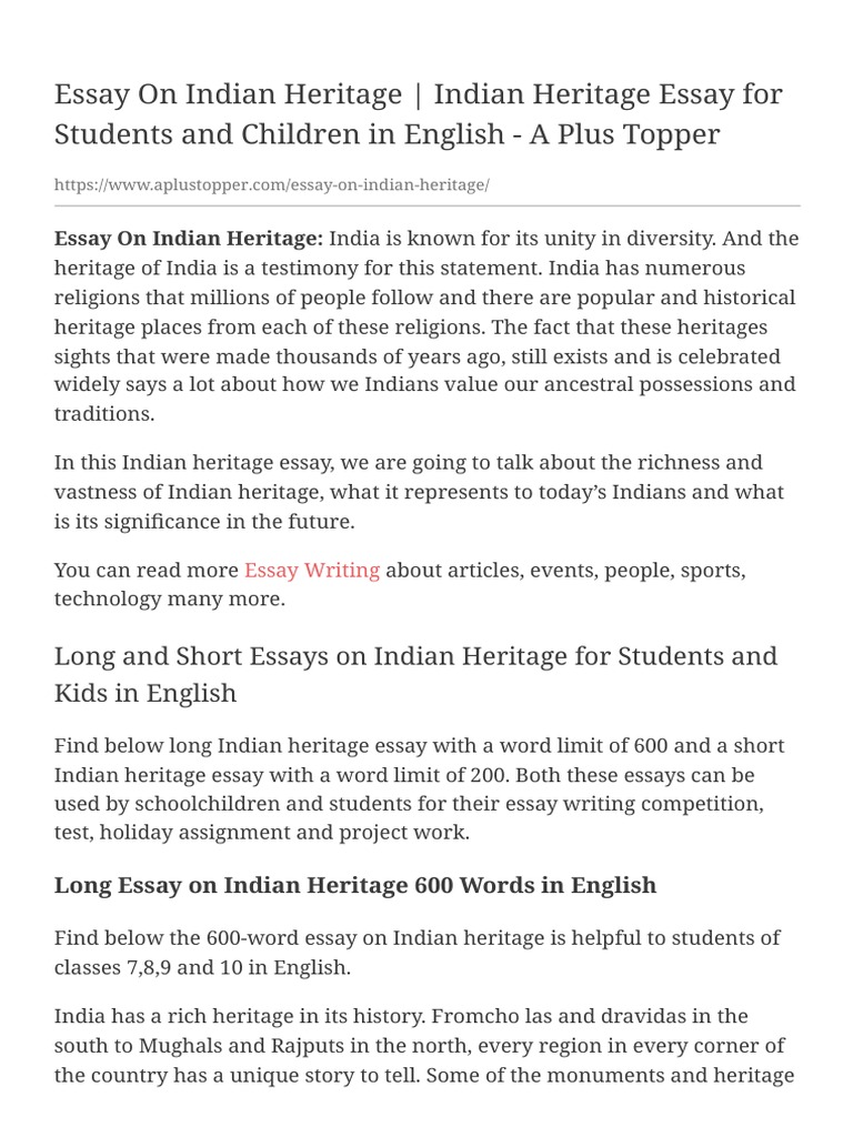 indian heritage essay 1500 words