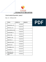 Attendance Register: Circuit Analysis II Practical - Group 2