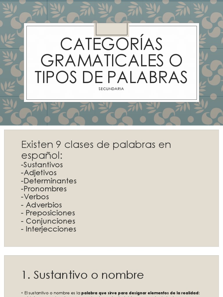 Categorías gramaticales o tipos de palabras | PDF | Género gramatical ...