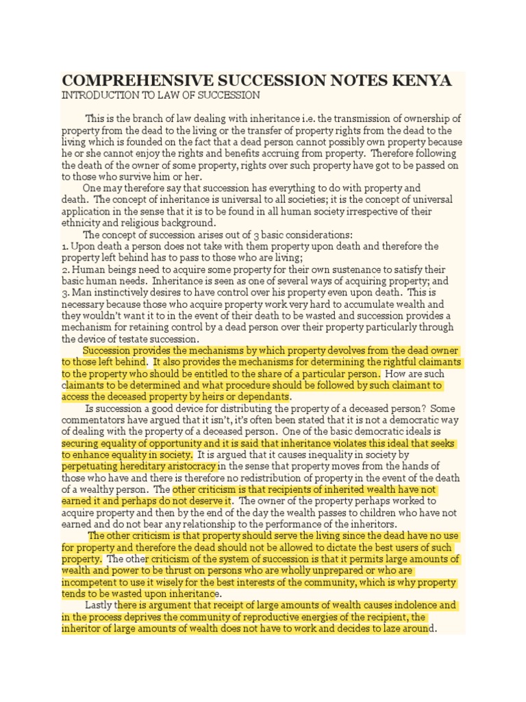 COMPREHENSIVE SUCCESSION NOTES KENYA | PDF | Will And Testament ...