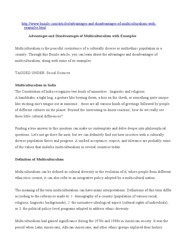 Examples html advantages and disadvantages of multiculturalism with