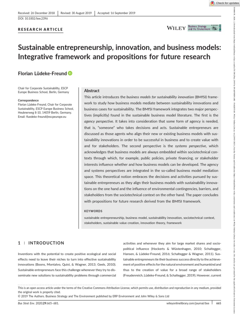 Fresh Look at Sustainable Entrepreneurship Pdf Business Model