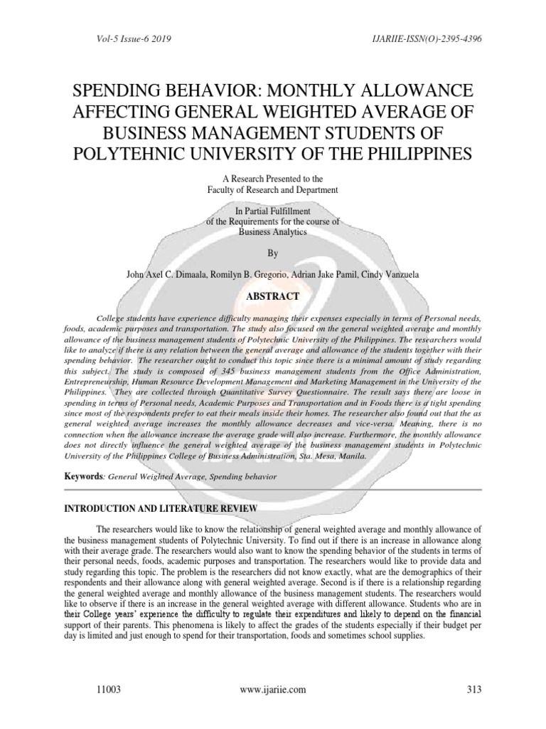 Impact of Allowance on GWA in Students | PDF | Survey Methodology ...