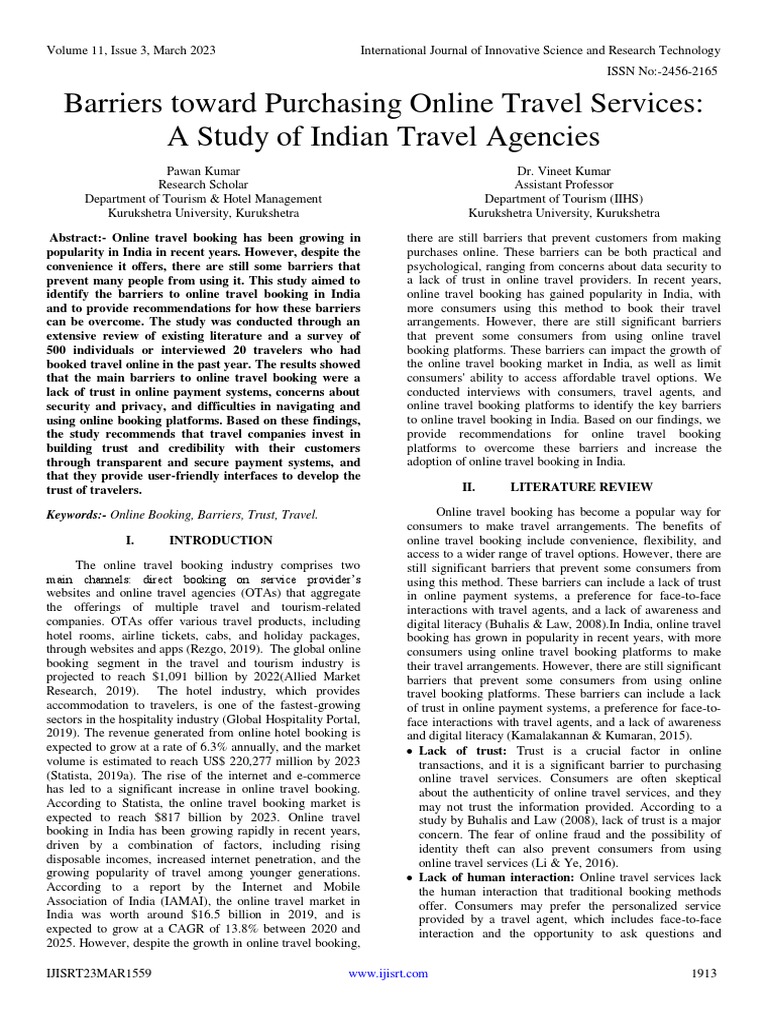 Barriers toward purchasing online travel services a study of indian