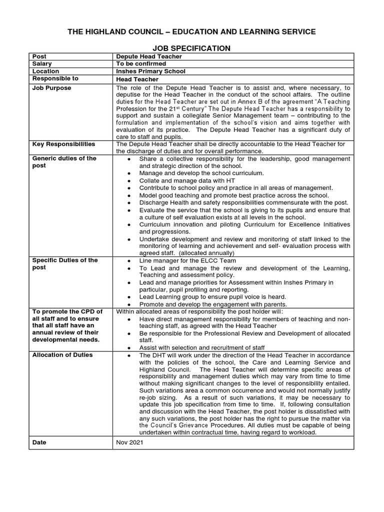 Inshes PS DHT Job Spec Nov 2021 (002) Meg Snedden PDF