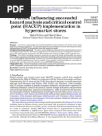 Factors Influencing Successful Hazard Analysis and Critical Control Point (HACCP) Implementation in Hypermarket Stores