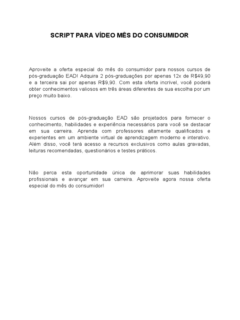 Script para v deo m s do consumidor pdf