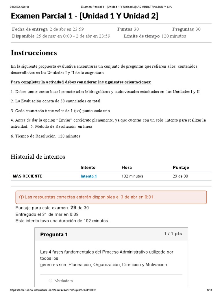 Examen Parcial 1: Administración Unidades 1 y 2 | PDF