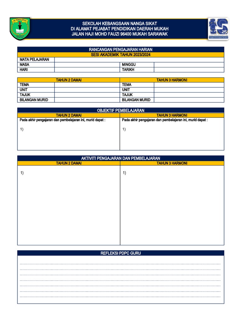 02 Template RPH Tahun 2 & Tahun 3 - Versi Bahasa Melayu | PDF