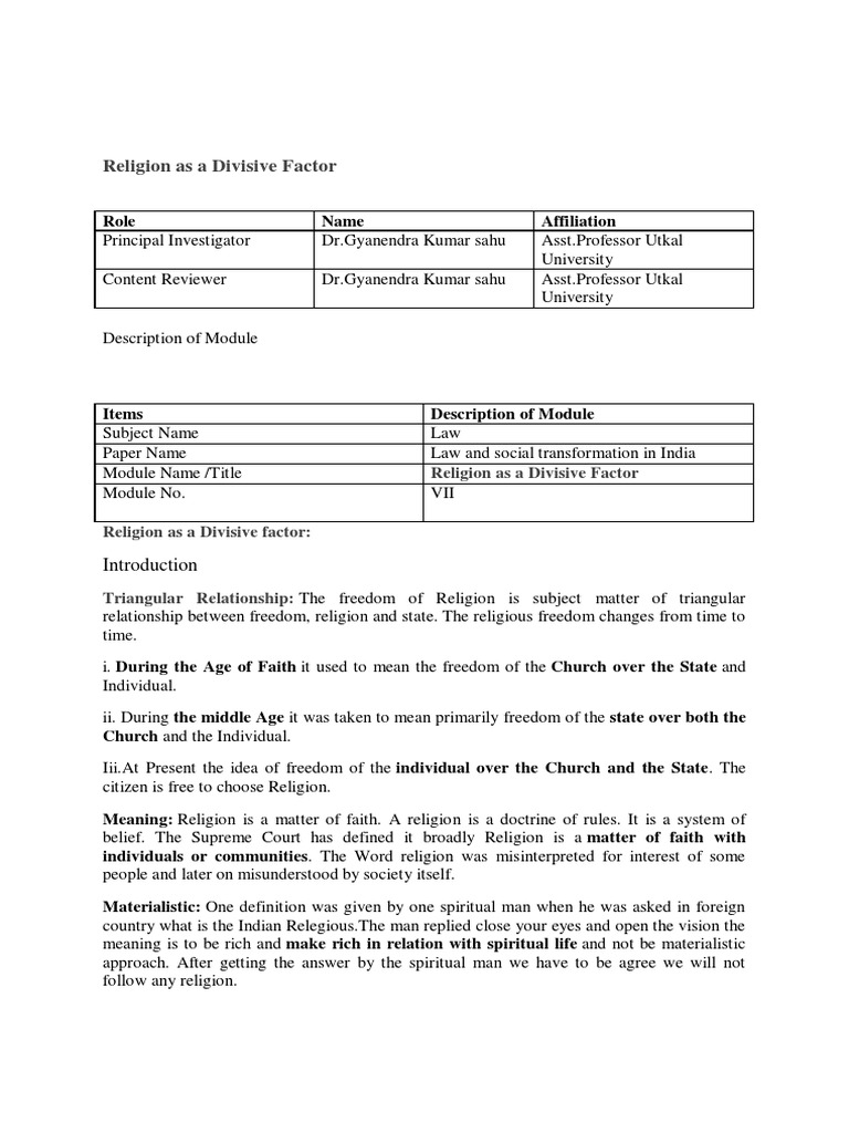 Religion as a Divisive Factor in India | PDF | Caste | Faith
