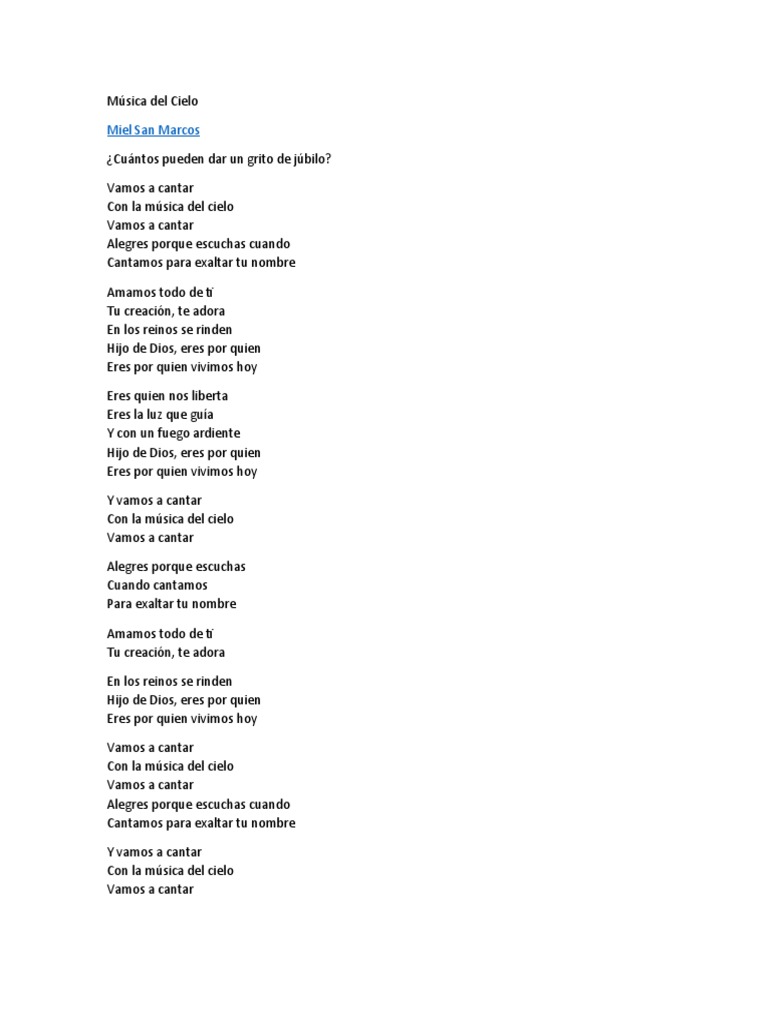 Música Del Cielo Letra | PDF