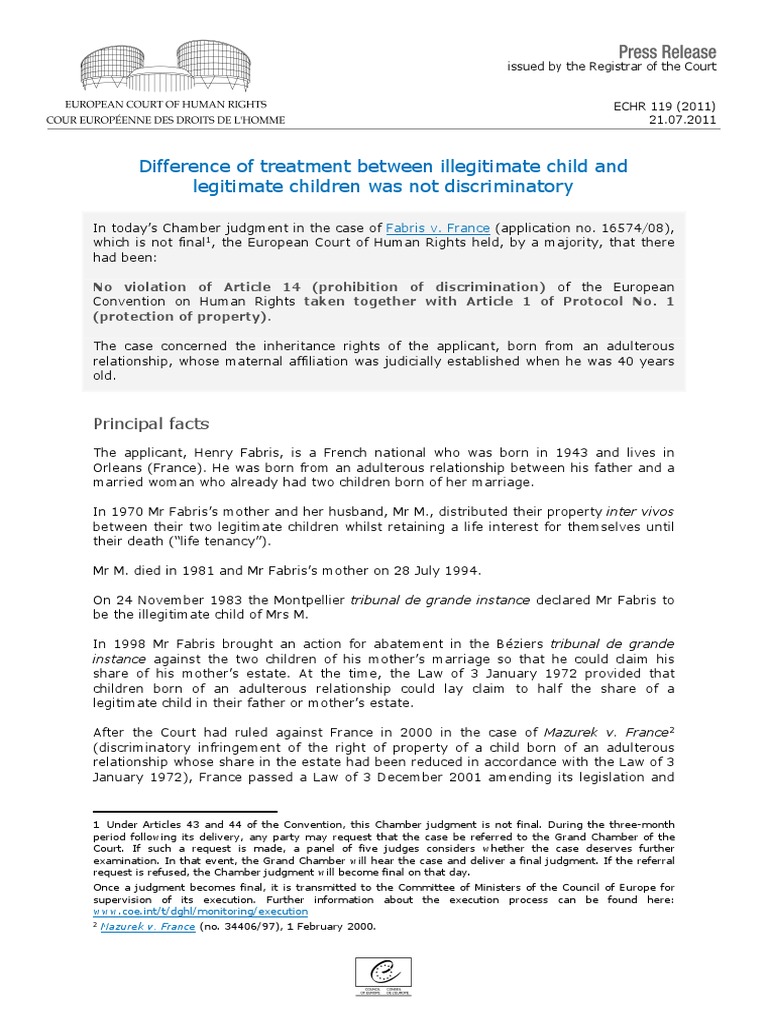 Difference of Treatment Between Illegitimate Child and Legitimate