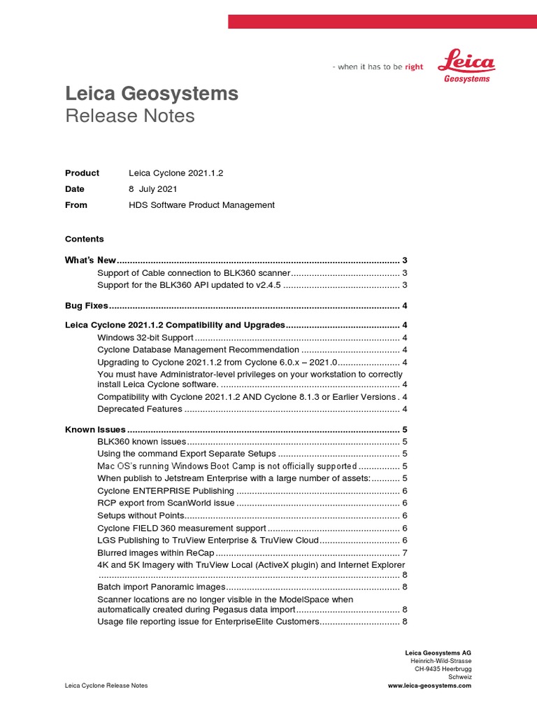 Leica Cyclone Release Notes | PDF