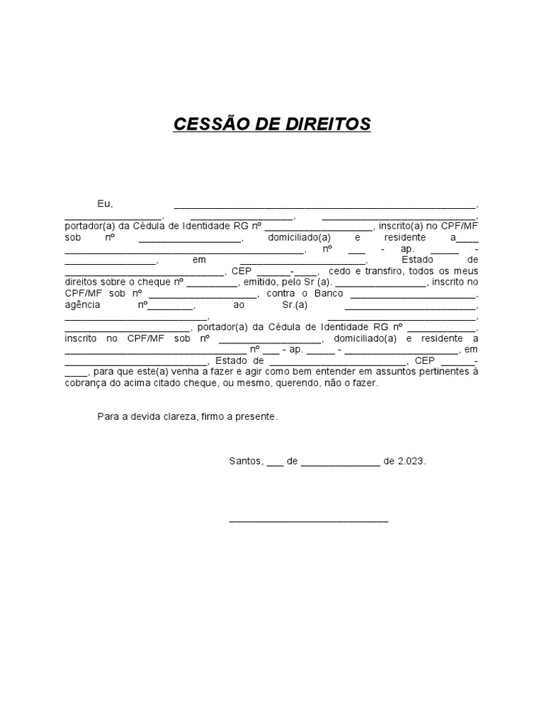 Cessão de Direitos sobre Cheque | PDF