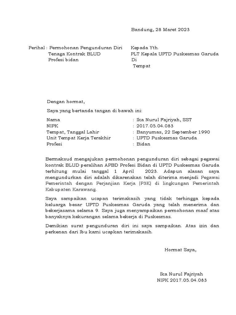 Permohonan Pengunduran Diri | PDF