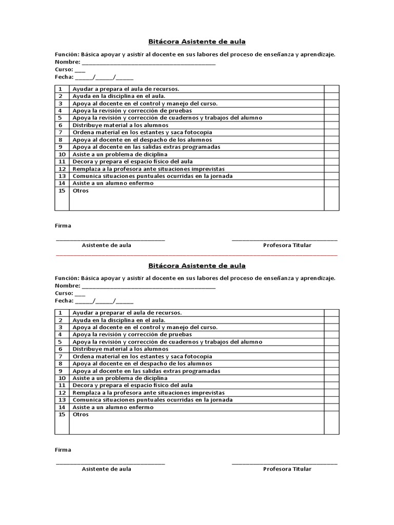 Bitácora Asistente de Aula | PDF