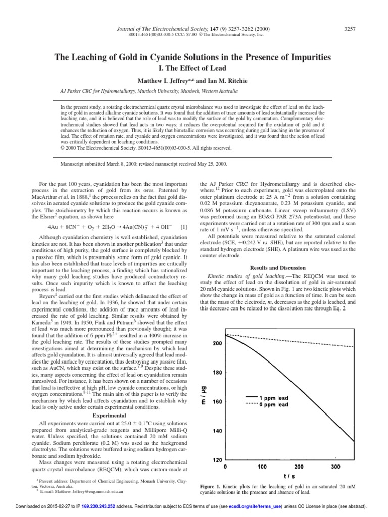 The Leaching of Gold in Cyanide Solutions in the Presence of Impurities