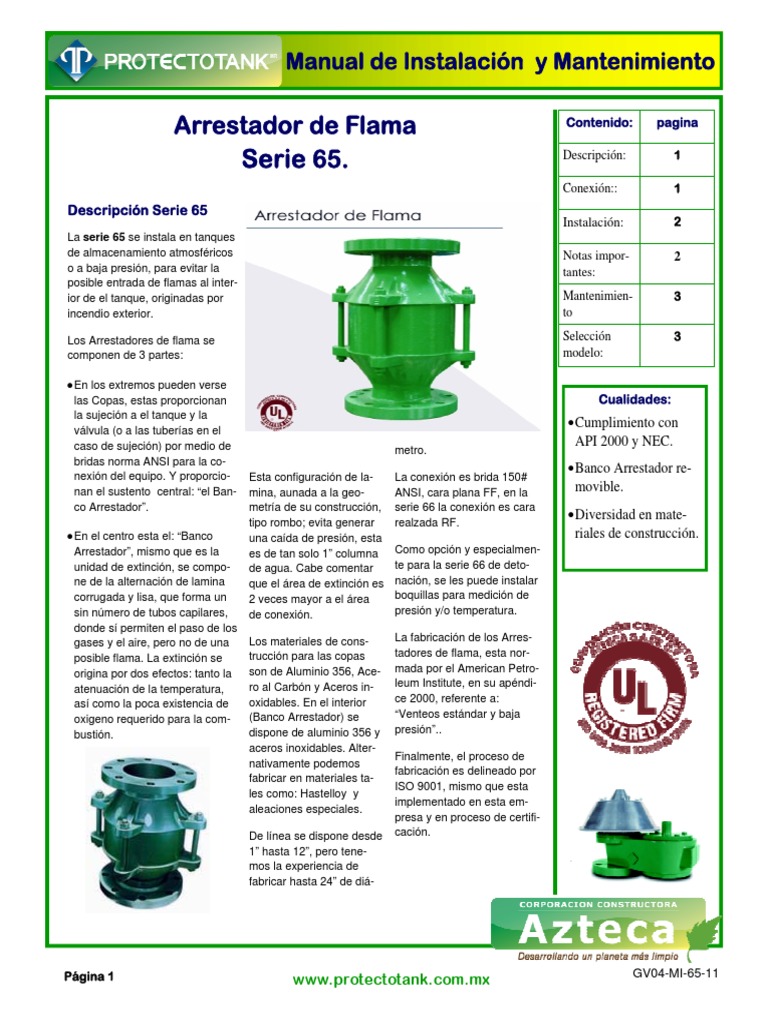 S65 ARRESTADOR DE FLAMA Nuevo PDF Tornillo Ciencias fisicas