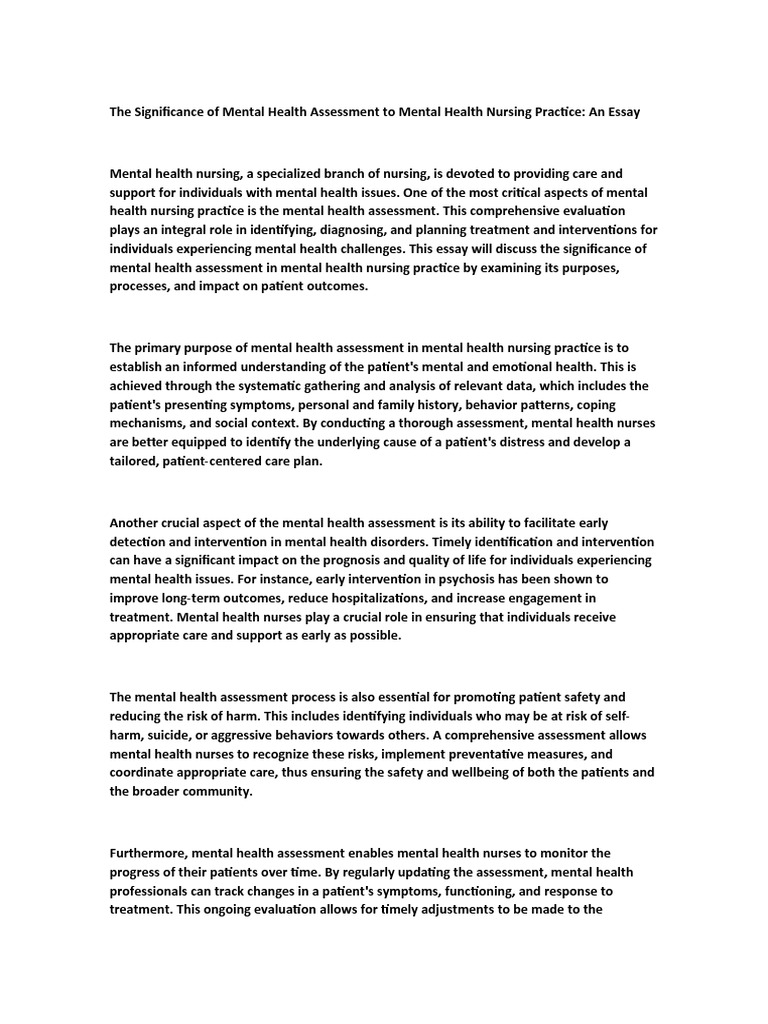 Importance of Mental Health Assessment | PDF | Mental Health | Mental ...