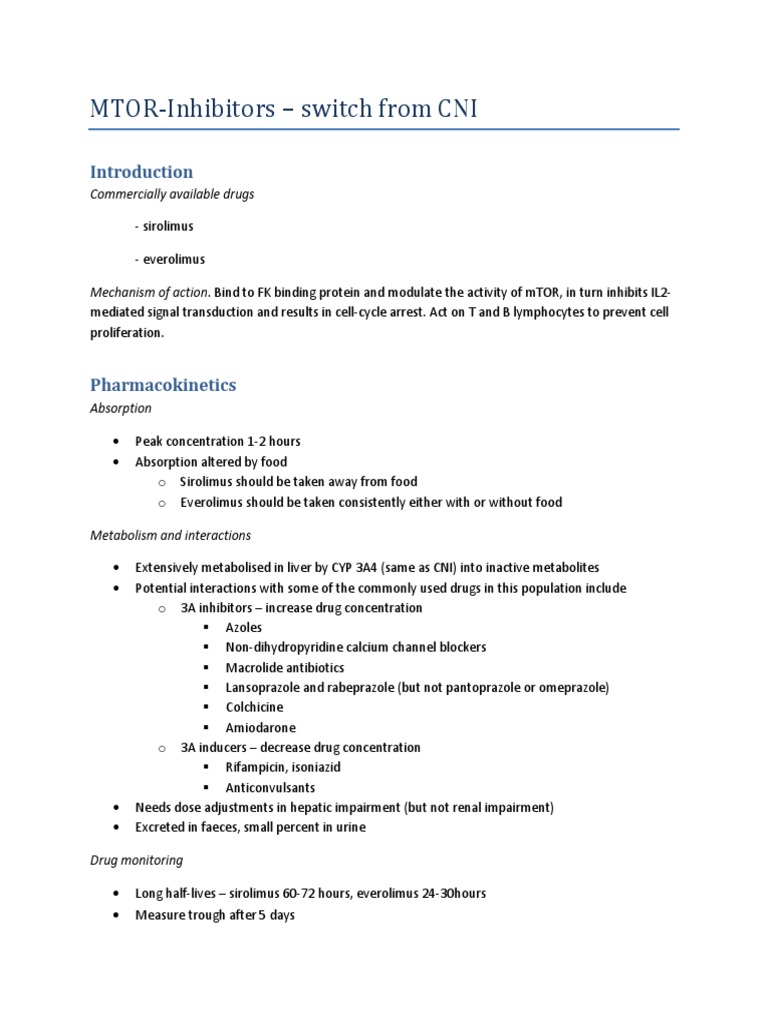 MTORInhibitors Switch From CNI Commercially Available Drugs PDF