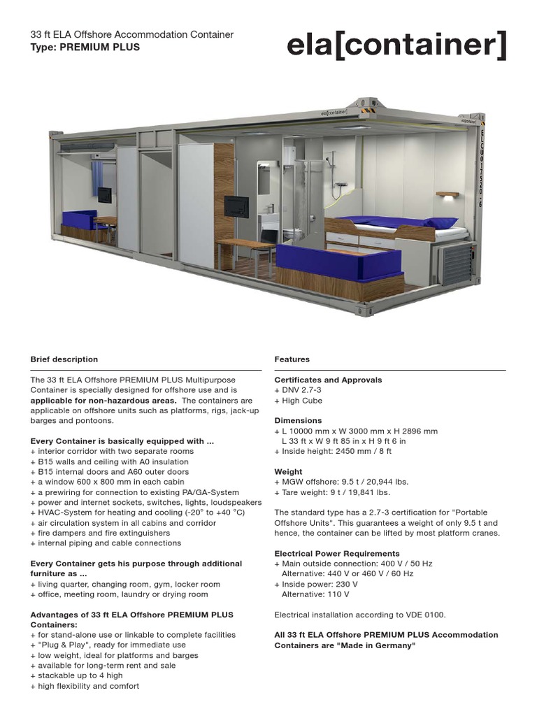 33 FT ELA Offshore Accommodation Container Type: Premium Plus | PDF ...