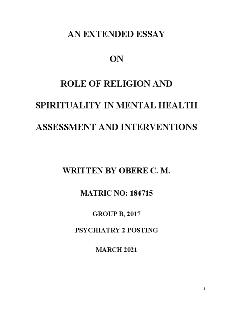 Role of Religion and Spirituality in Mental Health Assessment and ...