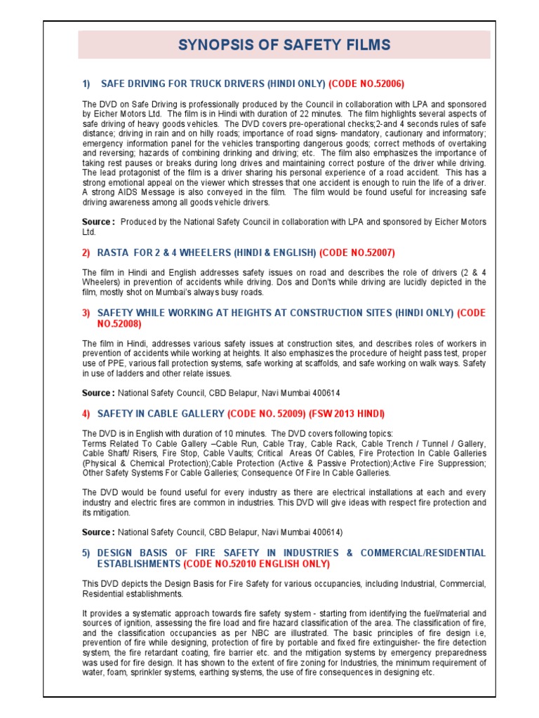 Synopsis Safety Films 6.9.21 PDF Personal Protective Equipment