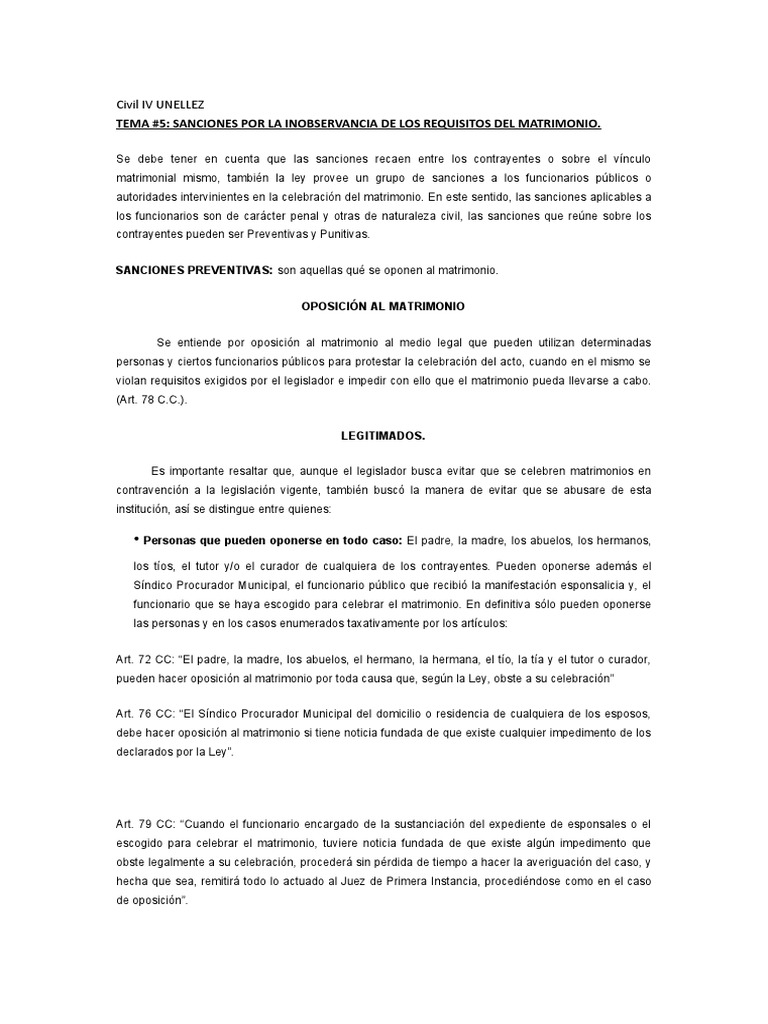 Sanciones Por La Inobservancia De Los Requisitos Del Matrimonio Pdf