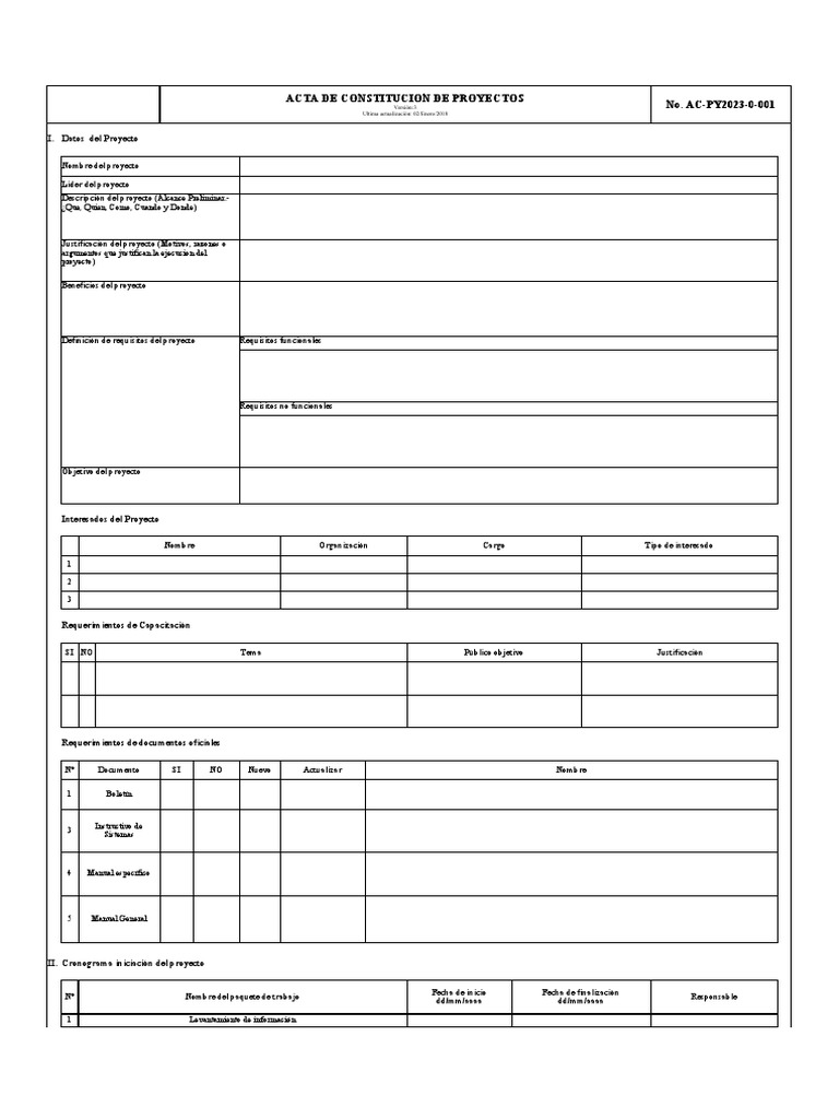 Plantilla Acta de Constitución de Proyecto | Descargar gratis PDF ...