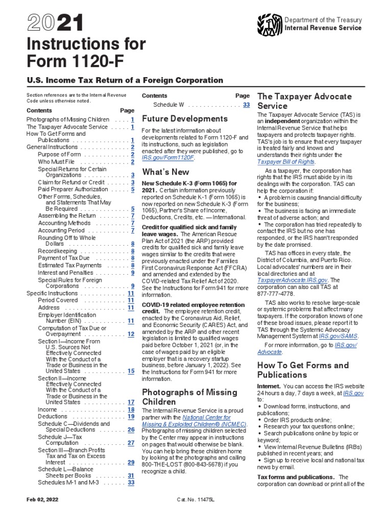 Instructions For Form 1120-F: Future Developments The Taxpayer Advocate ...