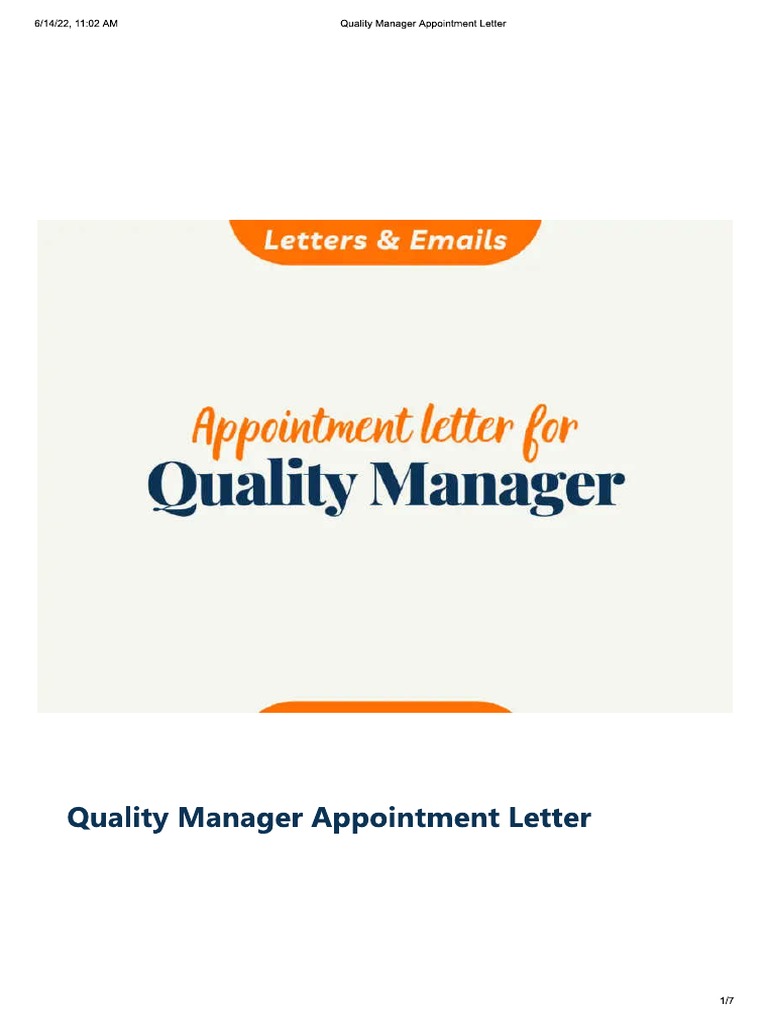 Quality Manager Appointment Letter Template | PDF