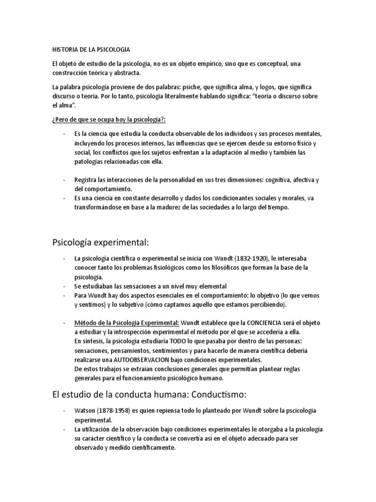 Historia De La Psicologia Resumen 1 Pdf Sicología Comportamiento