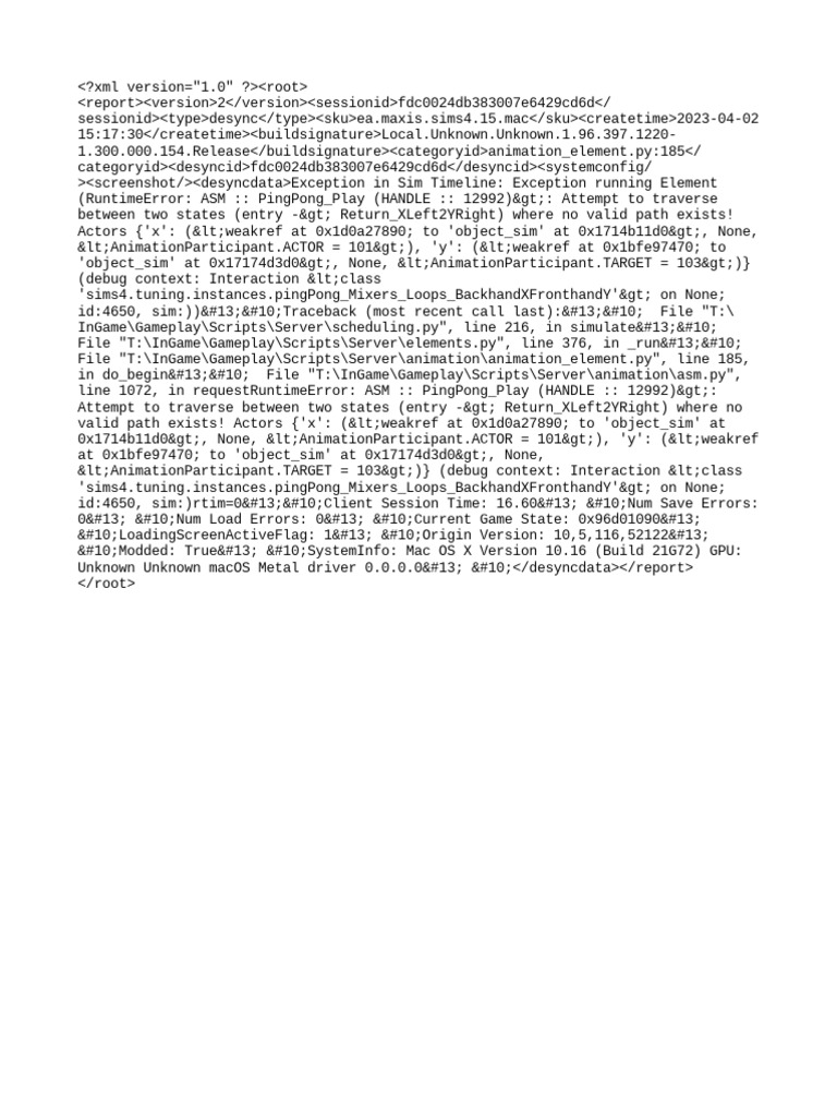 Animation desync error during ping pong interaction between sims pdf