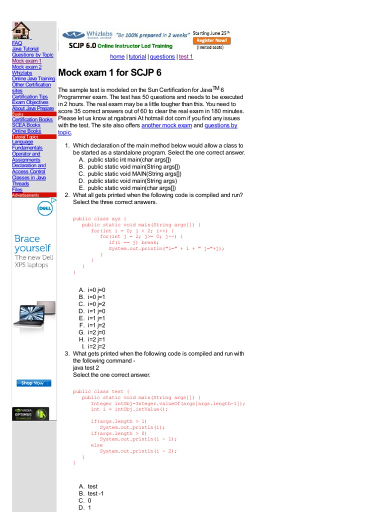 Java Mock Test 1 Class Computer Programming C Programming Language