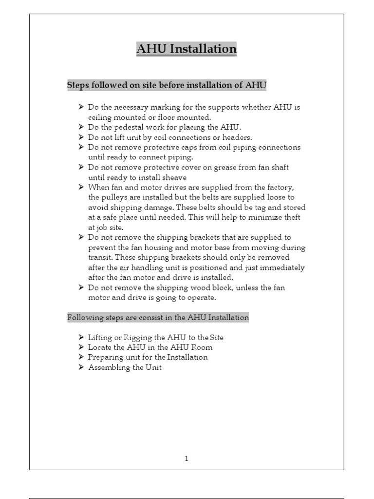 AHU Installation | PDF | Belt (Mechanical) | Air Conditioning