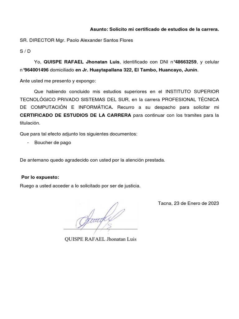 Solicitud de Certificado de Estudios | PDF